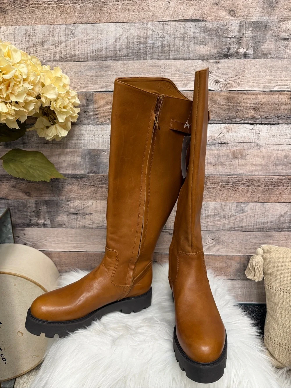 Franco Sarto Tall Platform Ankle Boots in Cognac Brown